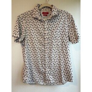 Bruno Milano M Stretch White/Blue Palm Tree Print Short Sleeve Button-Up